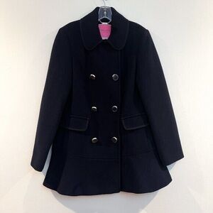 Kate Spade Wool Blend Navy Military Long Ruffled Collared Preppy Trench